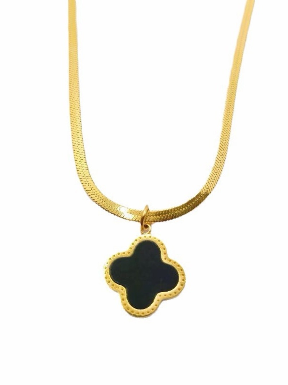 Gold and Black Clover Pendant Necklace & Bracelet Set - Women Jewelry - Picture 4 of 5